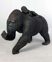 Silver Back Gorilla With Baby Life Size Statue - LM Treasures 