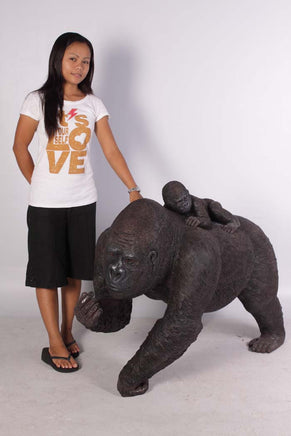Silver Back Gorilla With Baby Life Size Statue - LM Treasures 