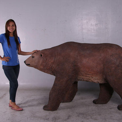 Brown Grizzly Bear Walking Life Size Statue - LM Treasures 