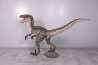 Green Velociraptor Dinosaur Life Size Statue - LM Treasures 