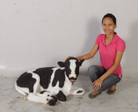 New Born Holstein Calf Laying Life Size Statue - LM Treasures 