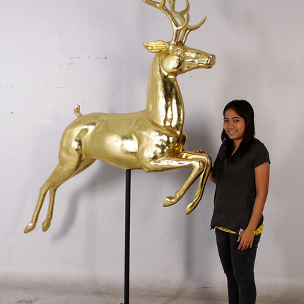 Flying Gold Reindeer On Base Statue - LM Treasures 