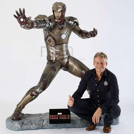 Iron Man 3 (Battle Version) with RDJ Head Life Size Statue - LM Treasures 