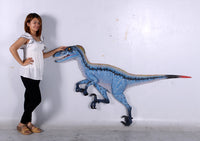 Blue Deinonychus Dinosaur Wall Decor Life Size Statue - LM Treasures 