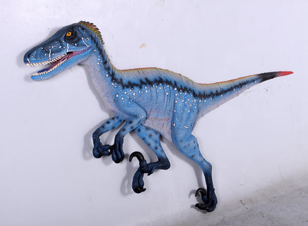 Blue Deinonychus Dinosaur Wall Decor Life Size Statue - LM Treasures 