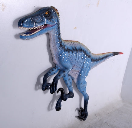 Blue Deinonychus Dinosaur Wall Decor Life Size Statue - LM Treasures 