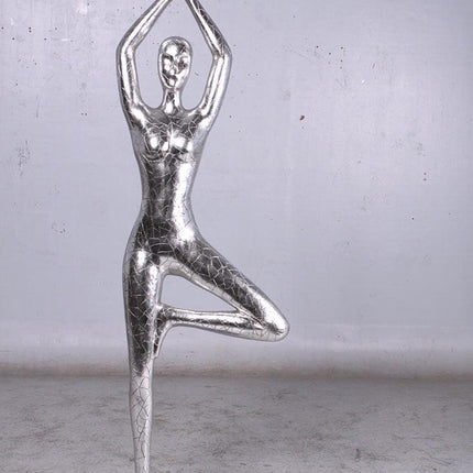 Silver Modern Yoga Female Life Size Vrikshasana Statue - LM Treasures 