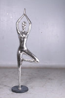 Silver Modern Yoga Female Life Size Vrikshasana Statue - LM Treasures 