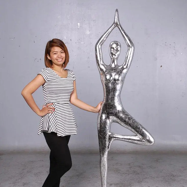Silver Modern Yoga Female Life Size Vrikshasana Statue LM Treasures - H