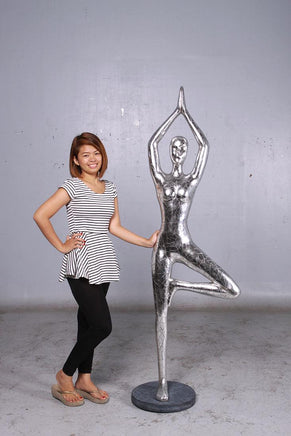 Silver Modern Yoga Female Life Size Vrikshasana Statue - LM Treasures 