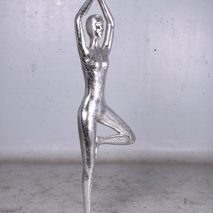 Silver Modern Yoga Female Life Size Vrikshasana Statue - LM Treasures 