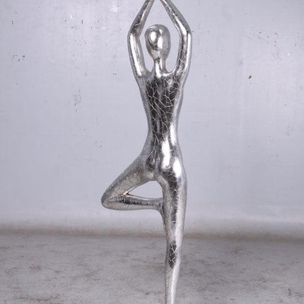 Silver Modern Yoga Female Life Size Vrikshasana Statue - LM Treasures 