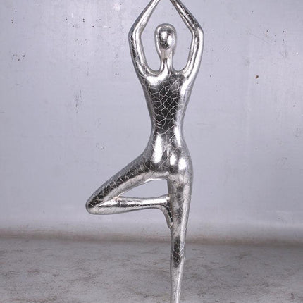 Silver Modern Yoga Female Life Size Vrikshasana Statue - LM Treasures 