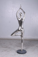 Vrikshasana Yoga Female 5ft Silver Dancer Life Size Resin Statue - LM Treasures 