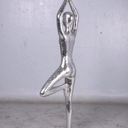 Silver Modern Yoga Female Life Size Vrikshasana Statue - LM Treasures 