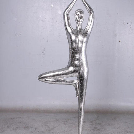 Silver Modern Yoga Male Life Size Vrikshasana Statue - LM Treasures 