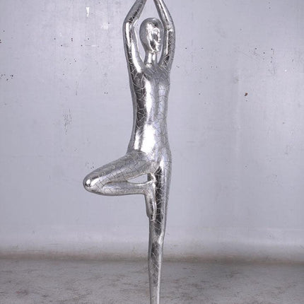 Silver Modern Yoga Male Life Size Vrikshasana Statue - LM Treasures 