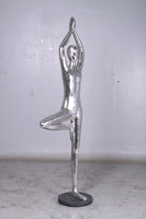 Vrikshasana Yoga Male 5ft Silver Dancer Life Size Resin Statue - LM Treasures 