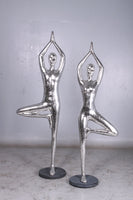 Vrikshasana Yoga Male 5ft Silver Dancer Life Size Resin Statue - LM Treasures 