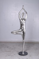 Silver Modern Yoga Male Life Size Vrikshasana Statue - LM Treasures 