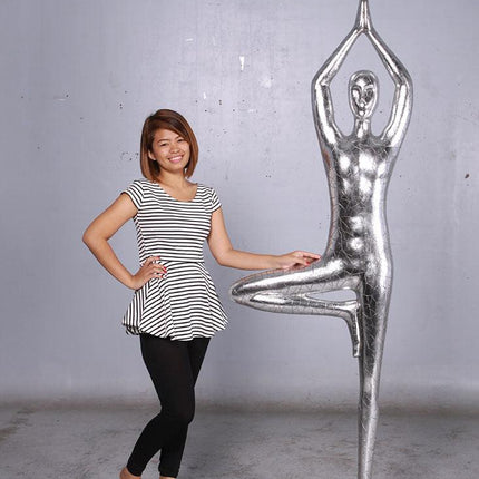 Silver Modern Yoga Male Life Size Vrikshasana Statue - LM Treasures 