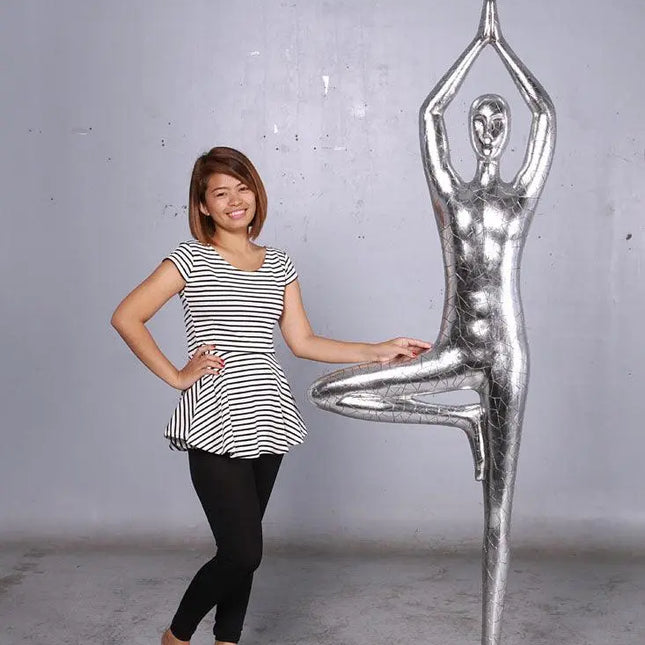 Silver Modern Yoga Male Life Size Vrikshasana Statue LM Treasures - H