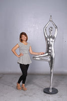 Silver Modern Yoga Male Life Size Vrikshasana Statue - LM Treasures 