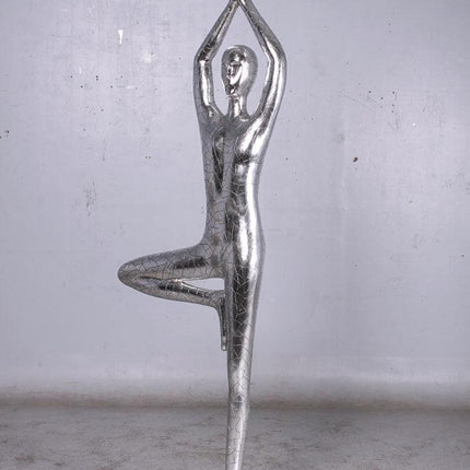 Silver Modern Yoga Male Life Size Vrikshasana Statue - LM Treasures 