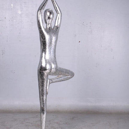 Silver Modern Yoga Male Life Size Vrikshasana Statue - LM Treasures 