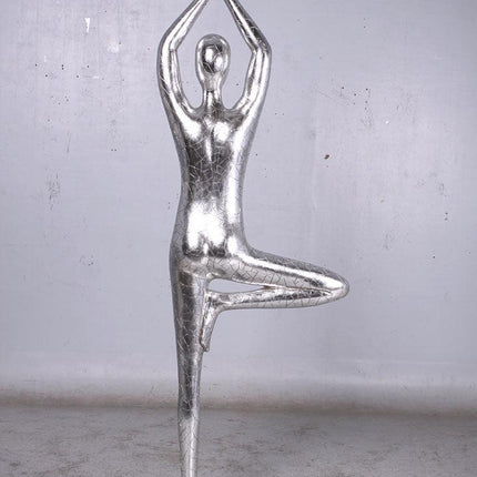 Silver Modern Yoga Male Life Size Vrikshasana Statue - LM Treasures 
