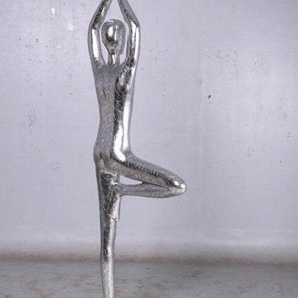 Silver Modern Yoga Male Life Size Vrikshasana Statue - LM Treasures 