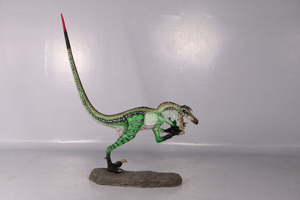 Green Ferocious Velociraptor Dinosaur Life Size Statue - LM Treasures 