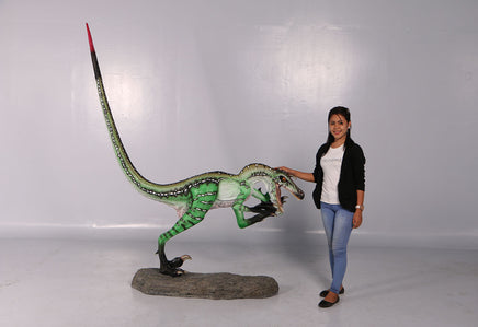 Green Ferocious Velociraptor Dinosaur Life Size Statue - LM Treasures 