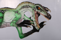 Green Ferocious Velociraptor Dinosaur Life Size Statue - LM Treasures 