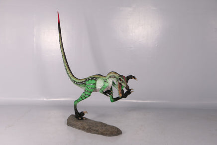 Green Ferocious Velociraptor Dinosaur Life Size Statue - LM Treasures 