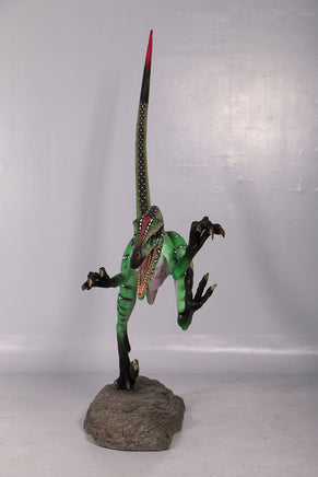 Green Ferocious Velociraptor Dinosaur Life Size Statue - LM Treasures 