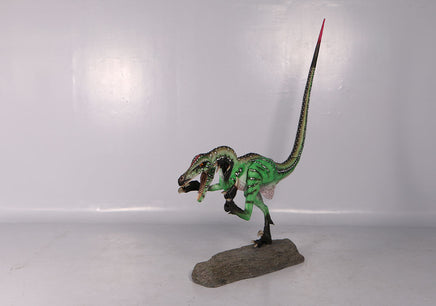 Green Ferocious Velociraptor Dinosaur Life Size Statue - LM Treasures 