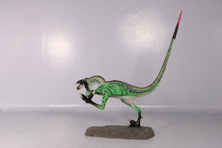 Green Ferocious Velociraptor Dinosaur Life Size Statue - LM Treasures 