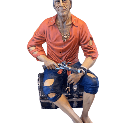 Pirate on Treasure Chest Life Size Statue - LM Treasures 
