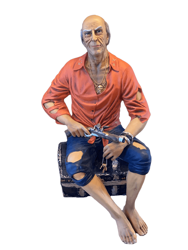Pirate on Treasure Chest Life Size Statue - LM Treasures 