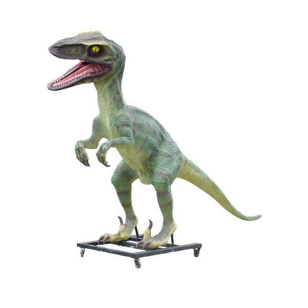 Green Raptor Dinosaur On Base Life Size Statue - LM Treasures 