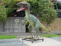 Green Raptor Dinosaur On Base Life Size Statue - LM Treasures 