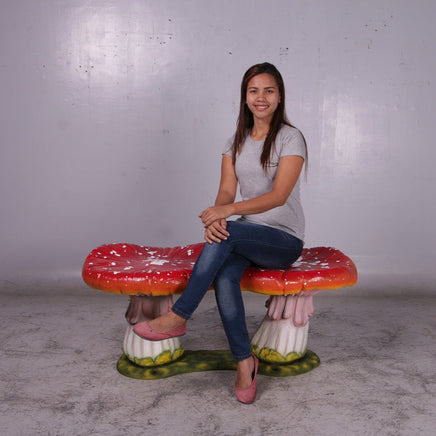 Red Large Double Mushroom Stool Over Sized Statue - LM Treasures 