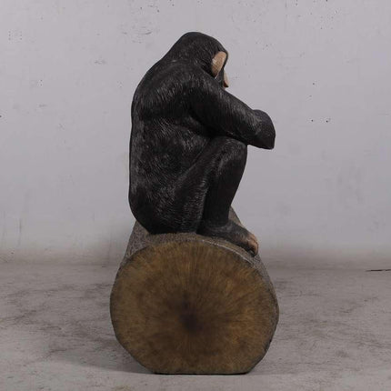 Monkey Chimpanzee On Trunk Life Size Statue - LM Treasures 