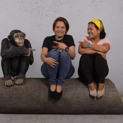 Monkey Chimpanzee On Trunk Life Size Statue - LM Treasures 