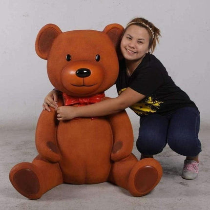 Brown Teddy Bear With Bow Over Sized Statue - LM Treasures 