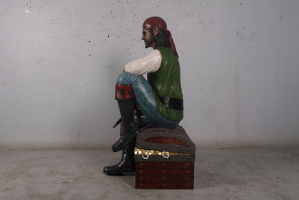 Pirate On Treasures Chest Life Size Statue - LM Treasures 