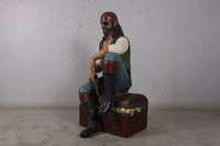 Pirate On Treasures Chest Life Size Statue - LM Treasures 