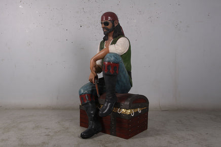 Pirate On Treasures Chest Life Size Statue - LM Treasures 