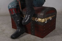 Pirate On Treasures Chest Life Size Statue - LM Treasures 
